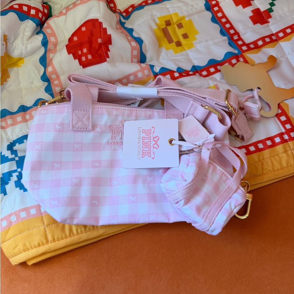 LoveShackFancy x VS Pink - Mini Crossbody Tote, Pink Gingham - Picture 5 of 5